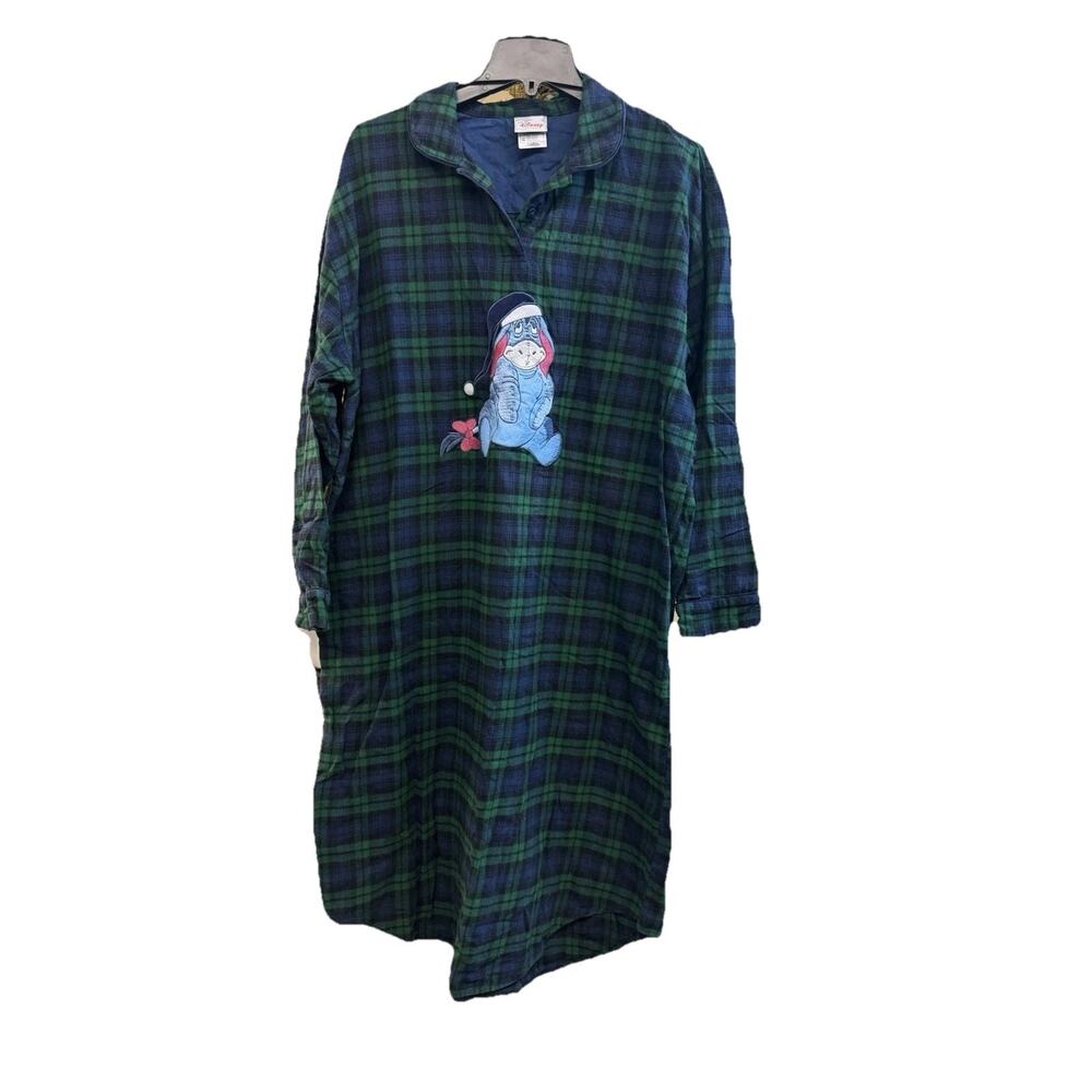 Vintage Disney Flannel Nightgown Eeyore Size XL Blue Tartan Plaid